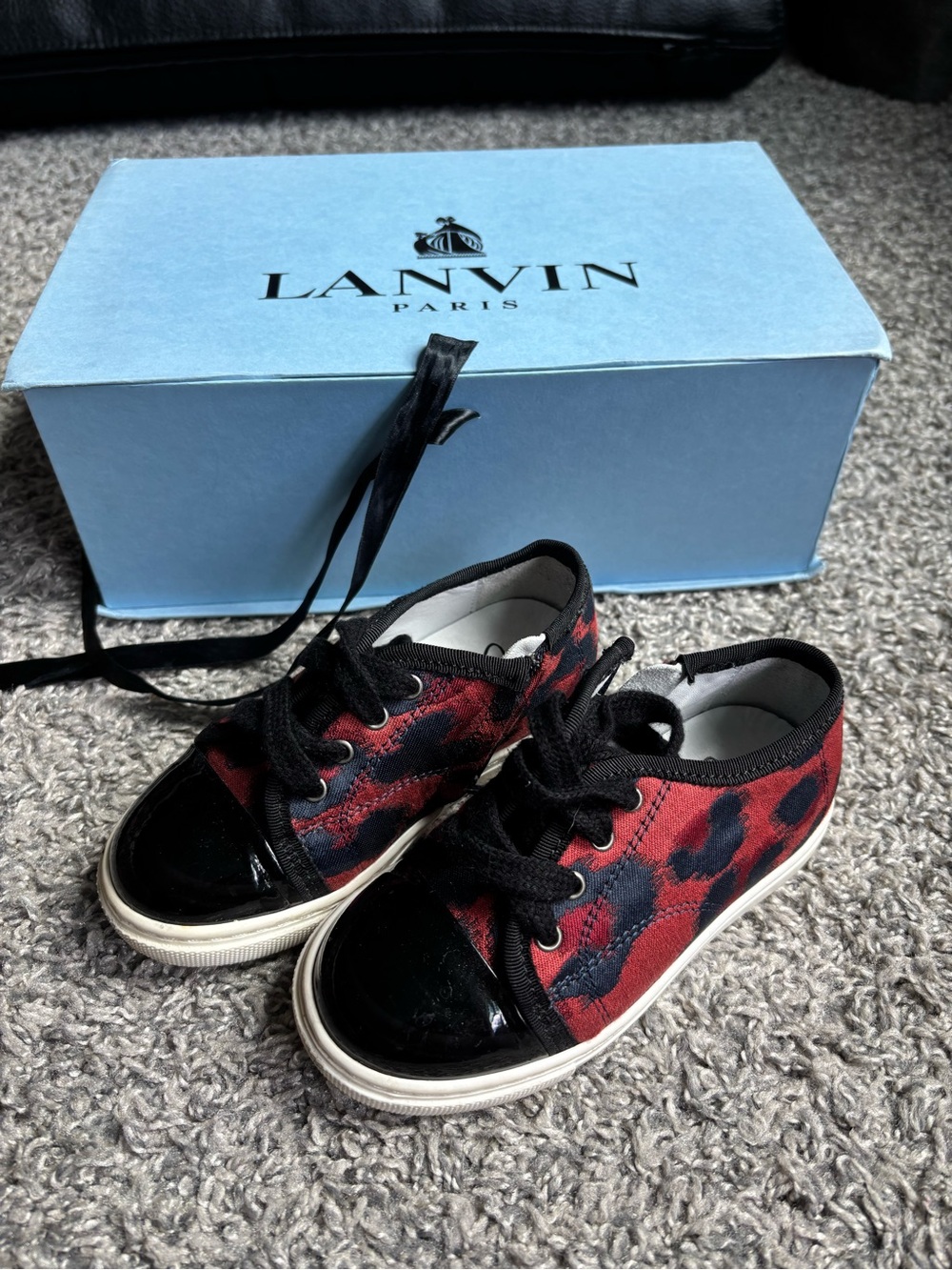 Lanvin Kids Canvas Leather Leopard-Print Low-Top Sneakers